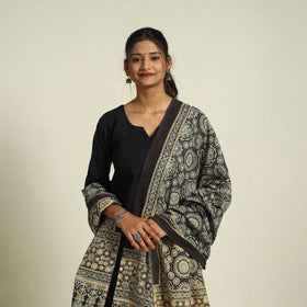 Buy Multicolor Block Print Cotton Ajrakh Dupatta With Tassels