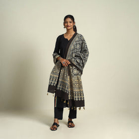 Buy Multicolor Block Print Cotton Ajrakh Dupatta With Tassels