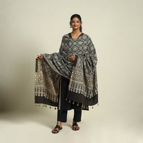 Buy Multicolor Block Print Cotton Ajrakh Dupatta With Tassels