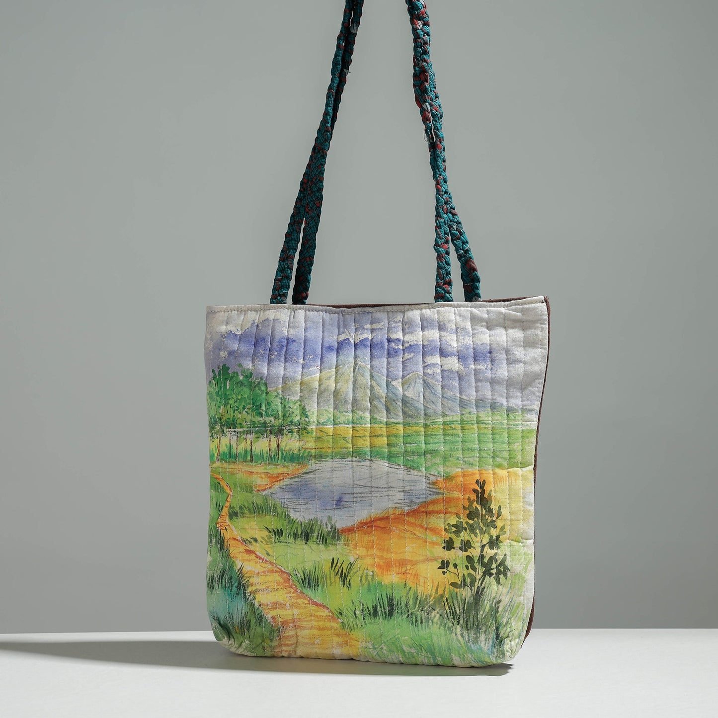 Multicolor Gamcha Fabric Handpainted Cotton Hand Bag
