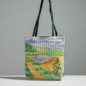 Multicolor Gamcha Fabric Handpainted Cotton Hand Bag