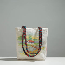 Multicolor Gamcha Fabric Handpainted Cotton Hand Bag