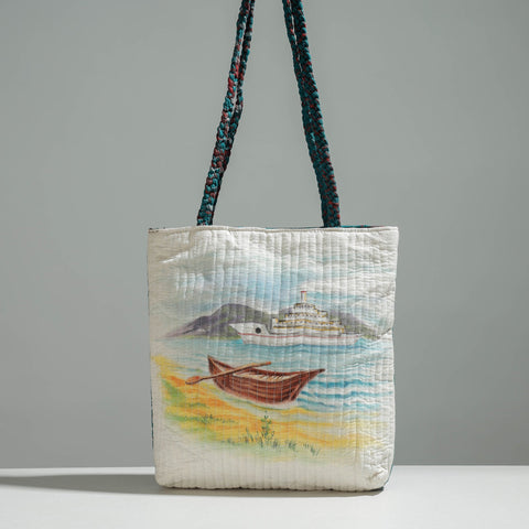 Multicolor Gamcha Fabric Handpainted Cotton Hand Bag