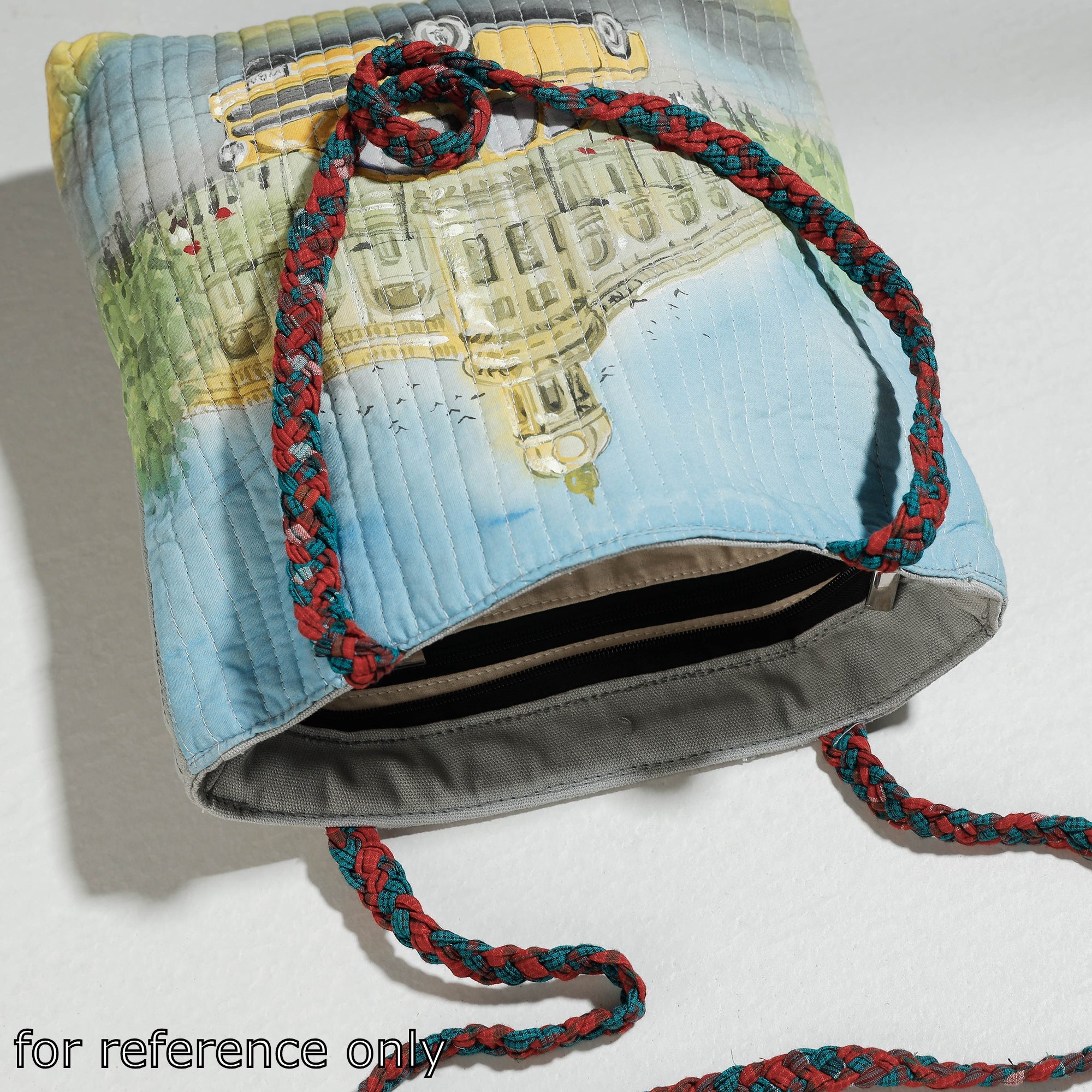 Multicolor Gamcha Fabric Handpainted Cotton Hand Bag