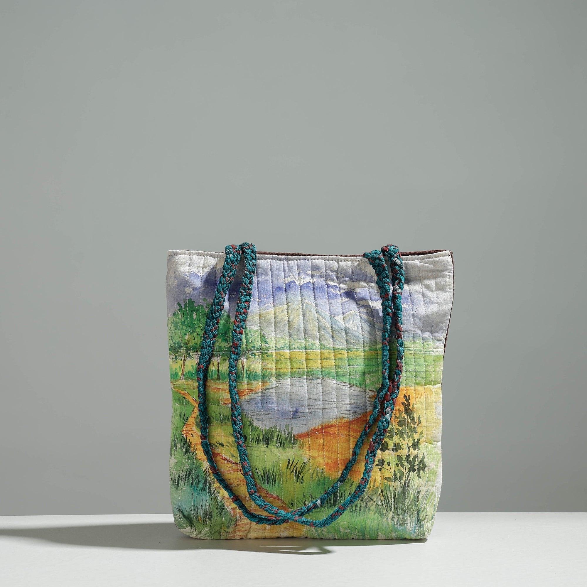Multicolor Gamcha Fabric Handpainted Cotton Hand Bag