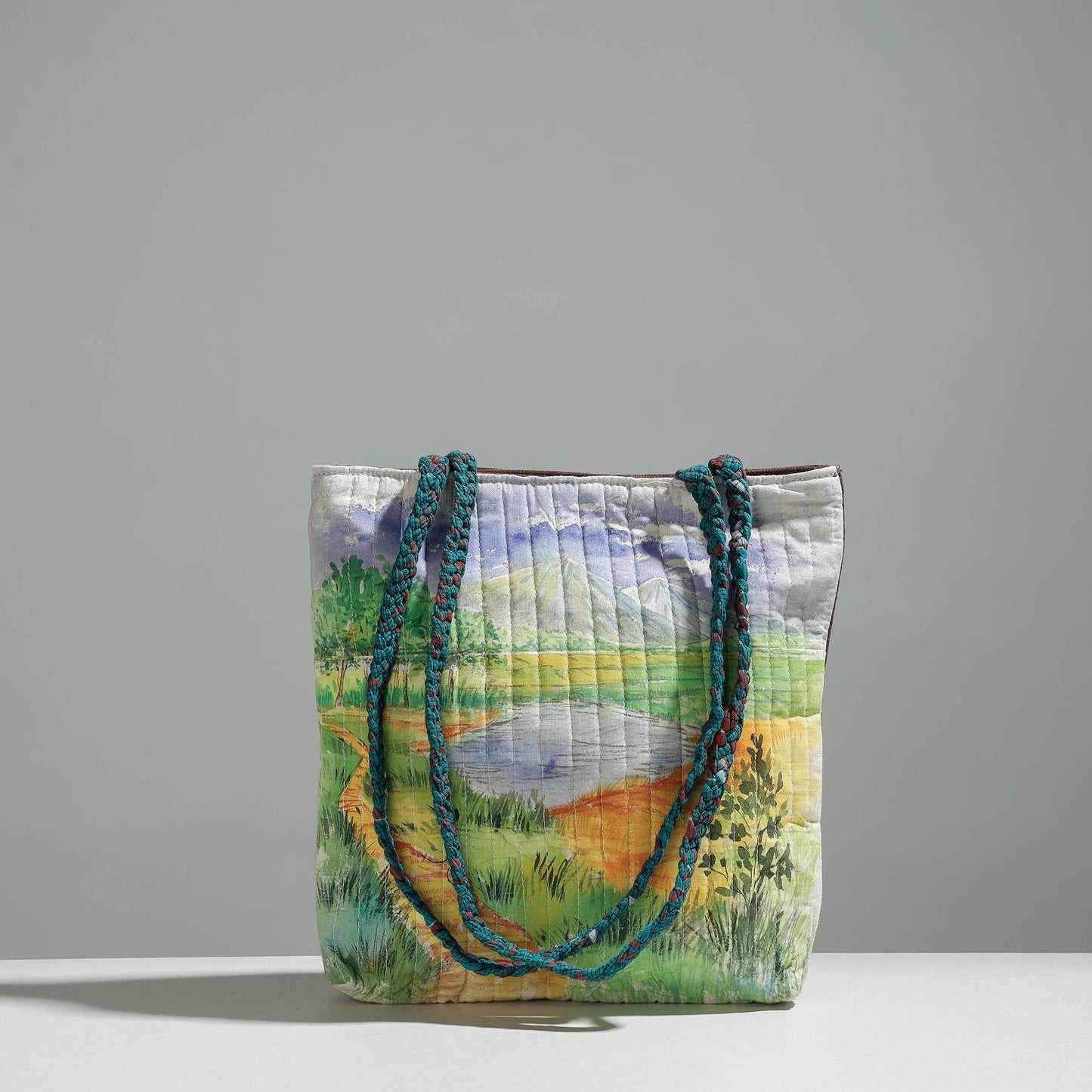 Multicolor Gamcha Fabric Handpainted Cotton Hand Bag