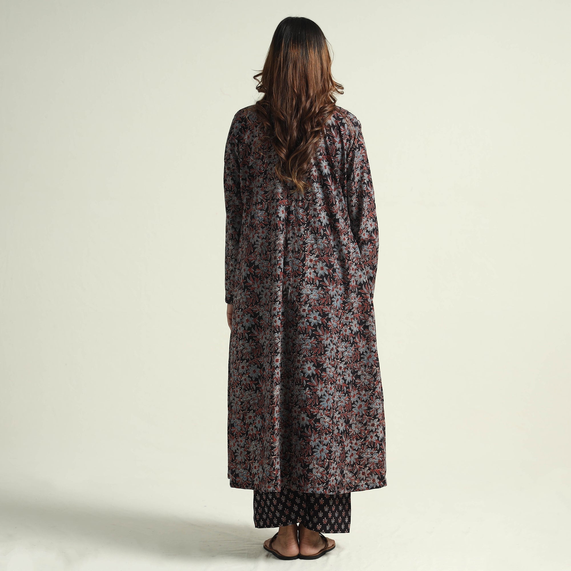 Buy Block Print Cotton Flared Ajrakh Kurta with Palazzo Set