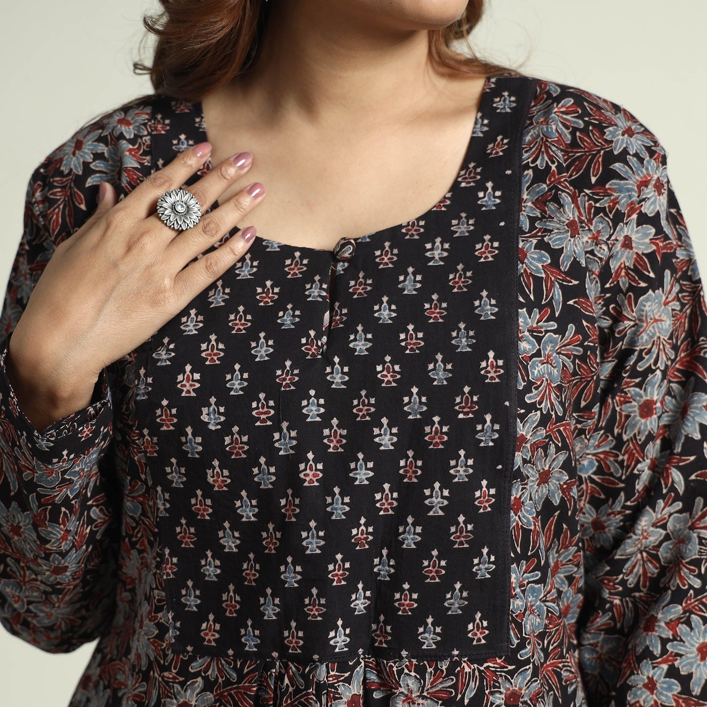 Buy Block Print Cotton Flared Ajrakh Kurta with Palazzo Set