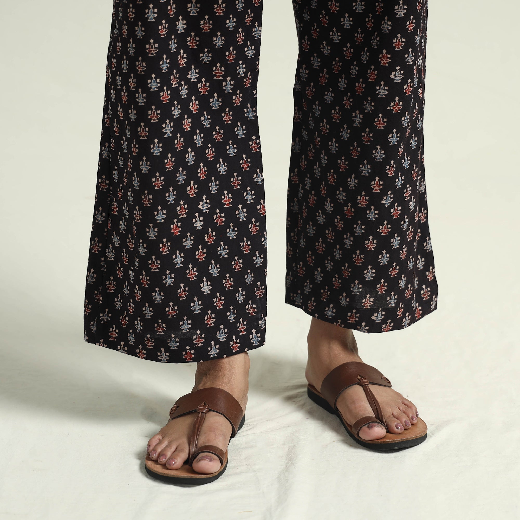 Buy Block Print Cotton Flared Ajrakh Kurta with Palazzo Set