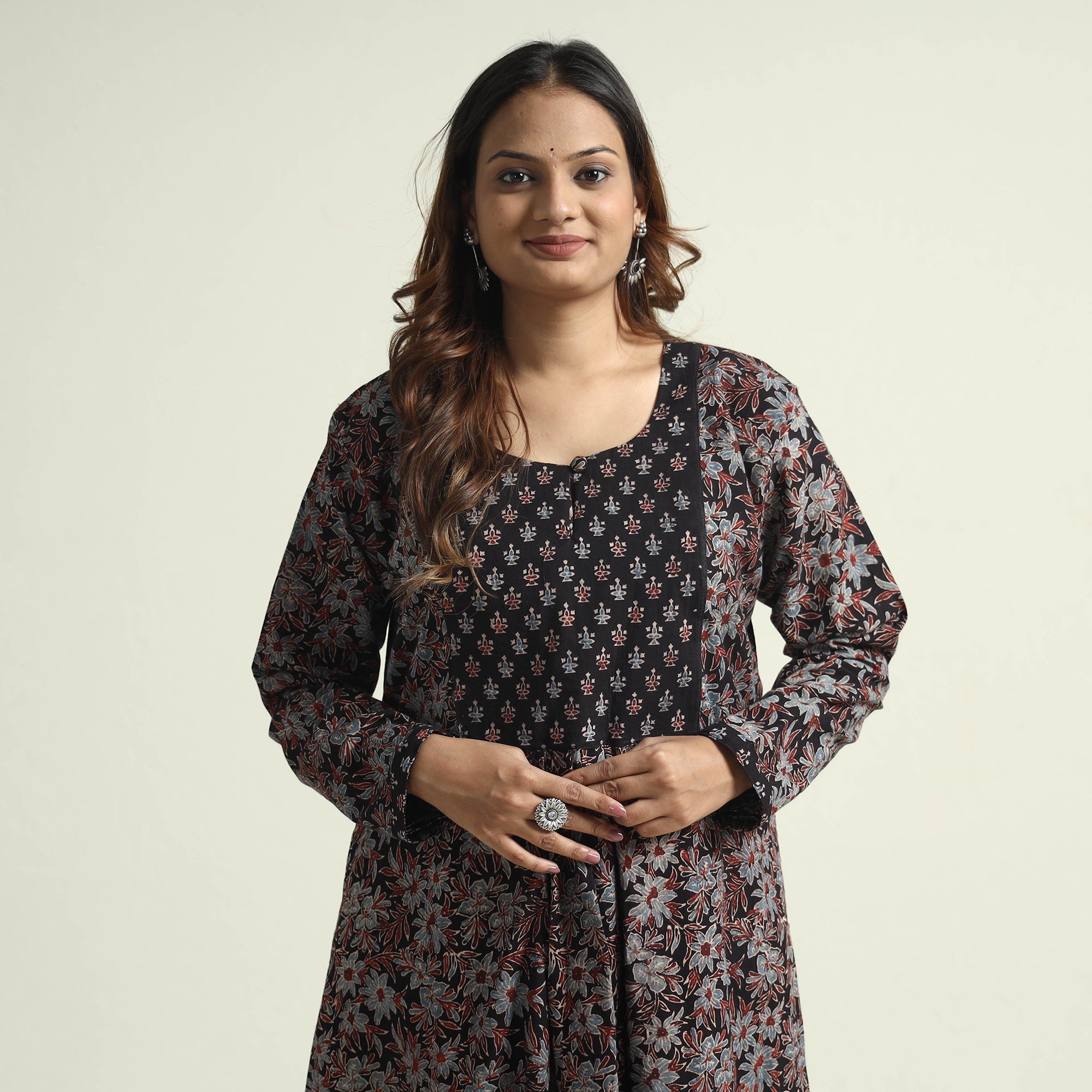 Buy Block Print Cotton Flared Ajrakh Kurta with Palazzo Set