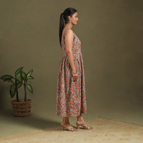 Multicolor Block Print Cotton Flared Sanganeri Dress