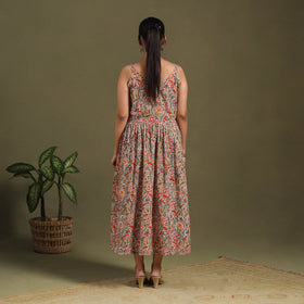Multicolor Block Print Cotton Flared Sanganeri Dress