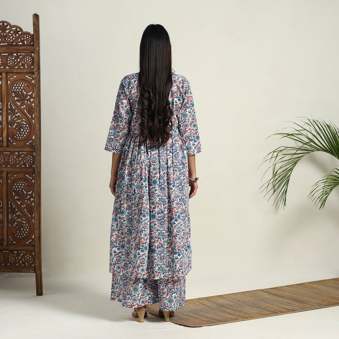  Multicolor Block Print Cotton Flared Sanganeri Kurta Set