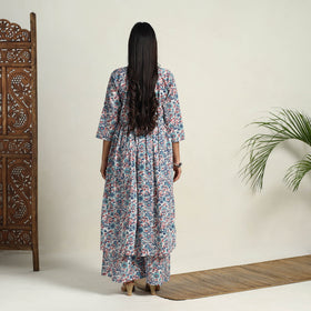  Multicolor Block Print Cotton Flared Sanganeri Kurta Set