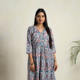  Multicolor Block Print Cotton Flared Sanganeri Kurta Set