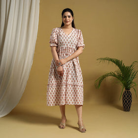  Multicolor Block Print Cotton Frill Sanganeri Dress