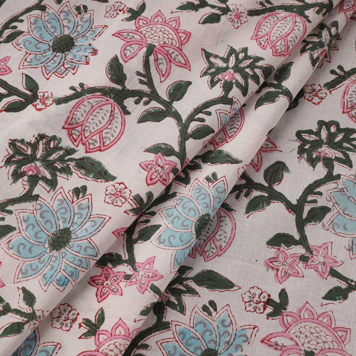 Cotton hand block sanganeri print fabric 03 - handcrafted