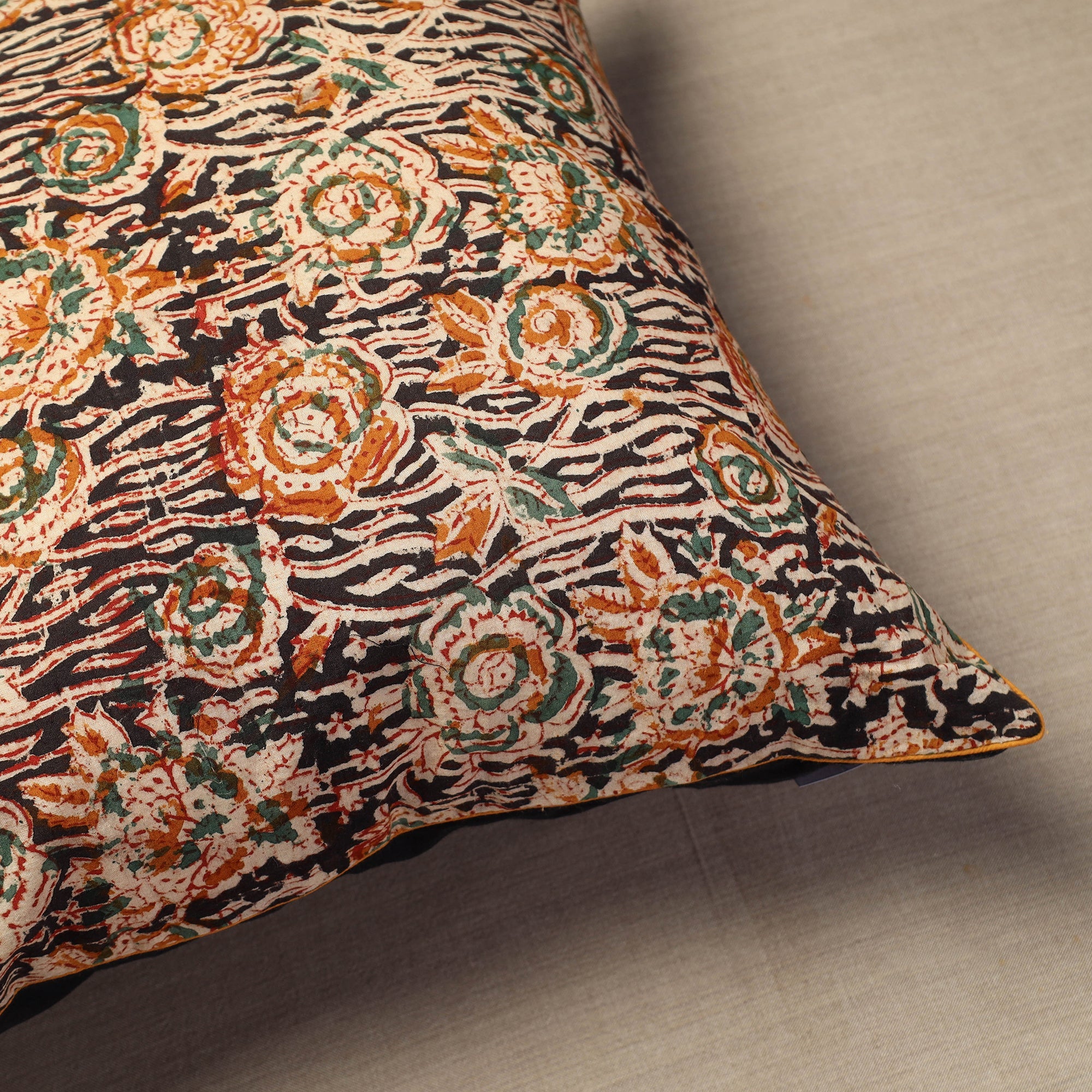 Multicolor Block Print Cotton Kalamkari Cushion Cover