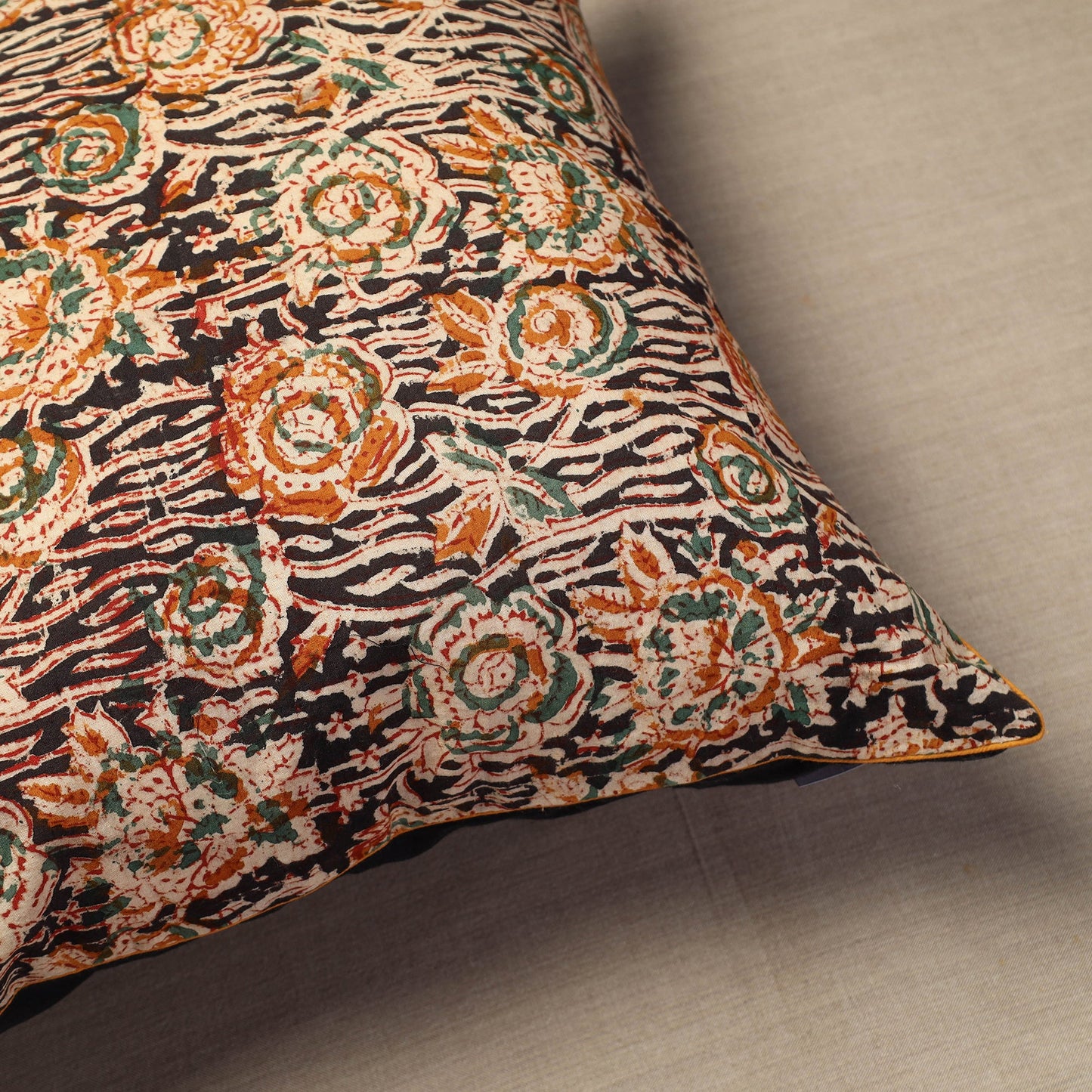 Multicolor Block Print Cotton Kalamkari Cushion Cover
