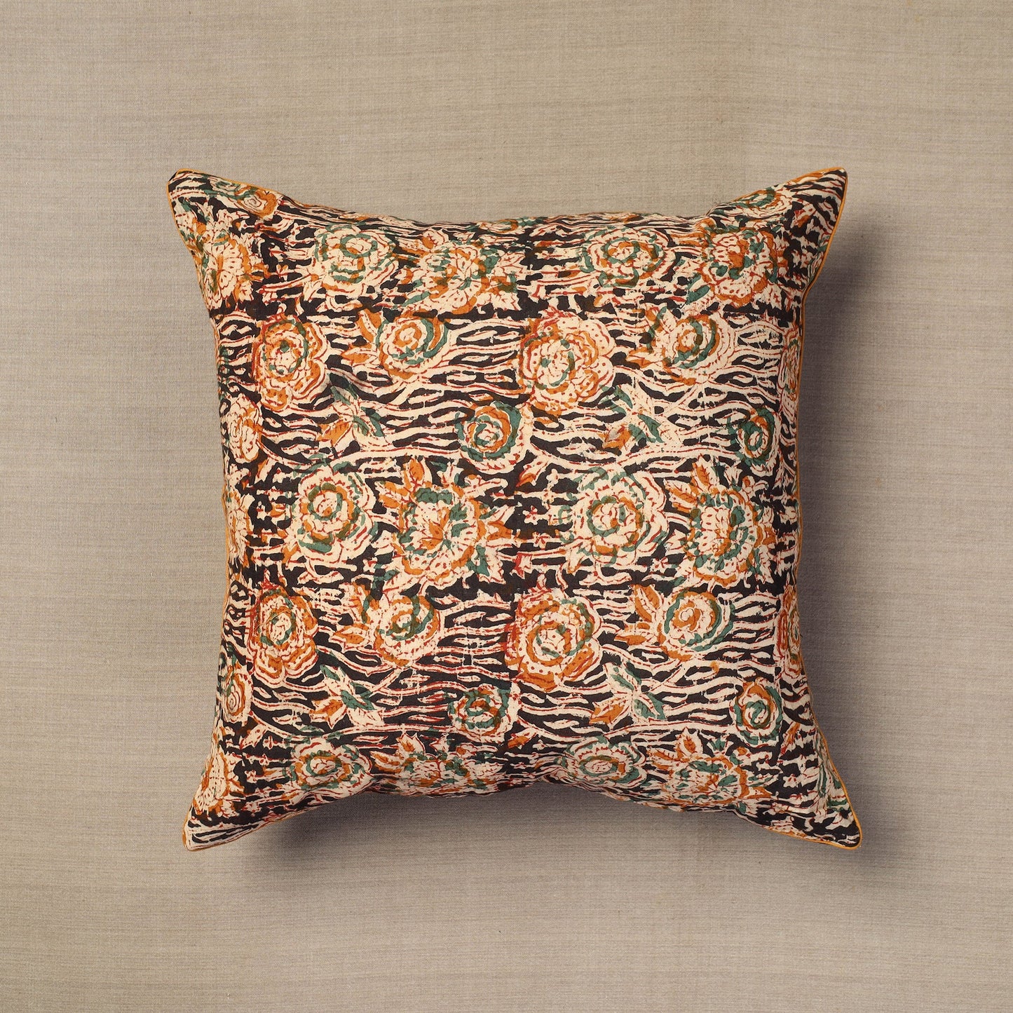 Multicolor Block Print Cotton Kalamkari Cushion Cover