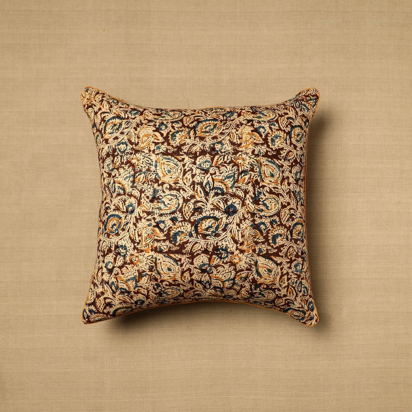 Multicolor - Block Print Cotton Kalamkari Cushion Cover (16 x 16 in) 09