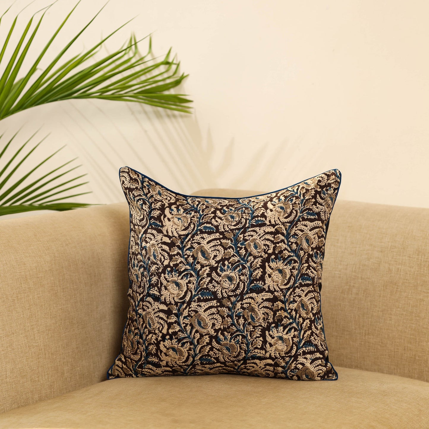 Multicolor Block Print Cotton Kalamkari Cushion Cover