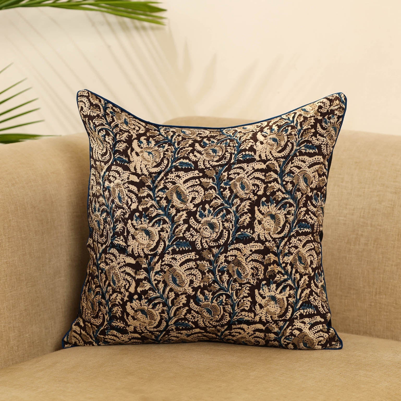 Multicolor Block Print Cotton Kalamkari Cushion Cover