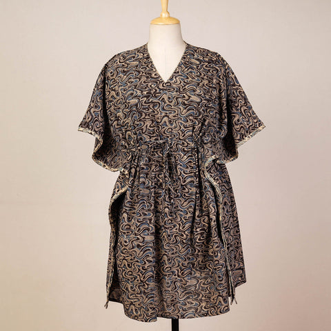 Multicolor Block Print Cotton Kalamkari Kaftan with Tie-Up Waist