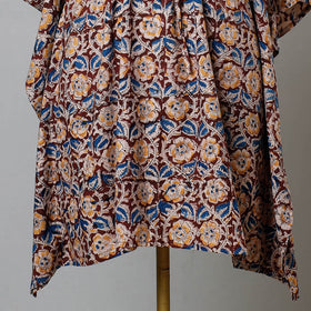 Multicolor Block Print Cotton Kalamkari Kaftan with Tie-Up Waist