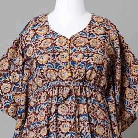 Multicolor Block Print Cotton Kalamkari Kaftan with Tie-Up Waist