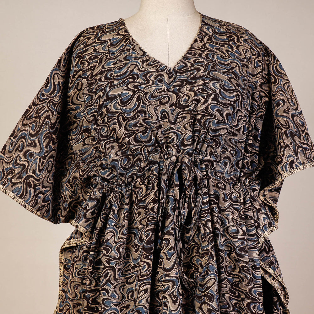 Block Print Cotton Kalamkari Kaftan with Tie-Up Waist