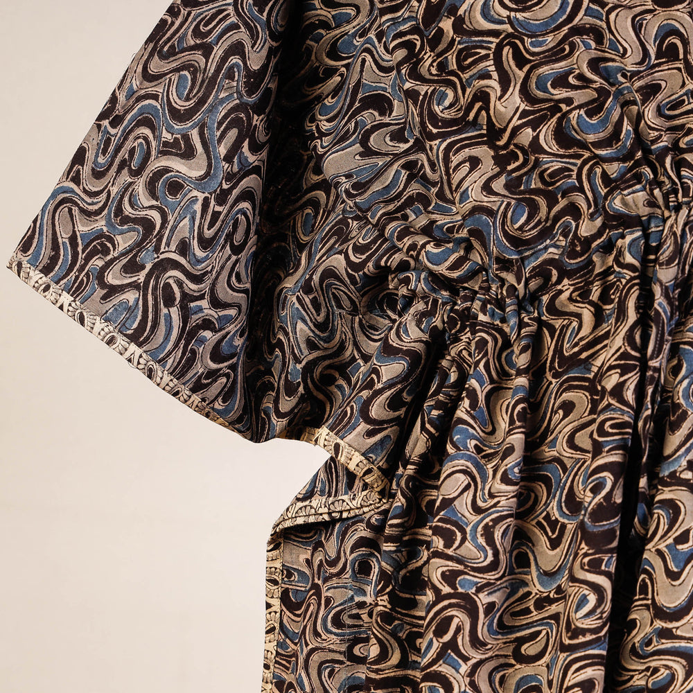 Block Print Cotton Kalamkari Kaftan with Tie-Up Waist