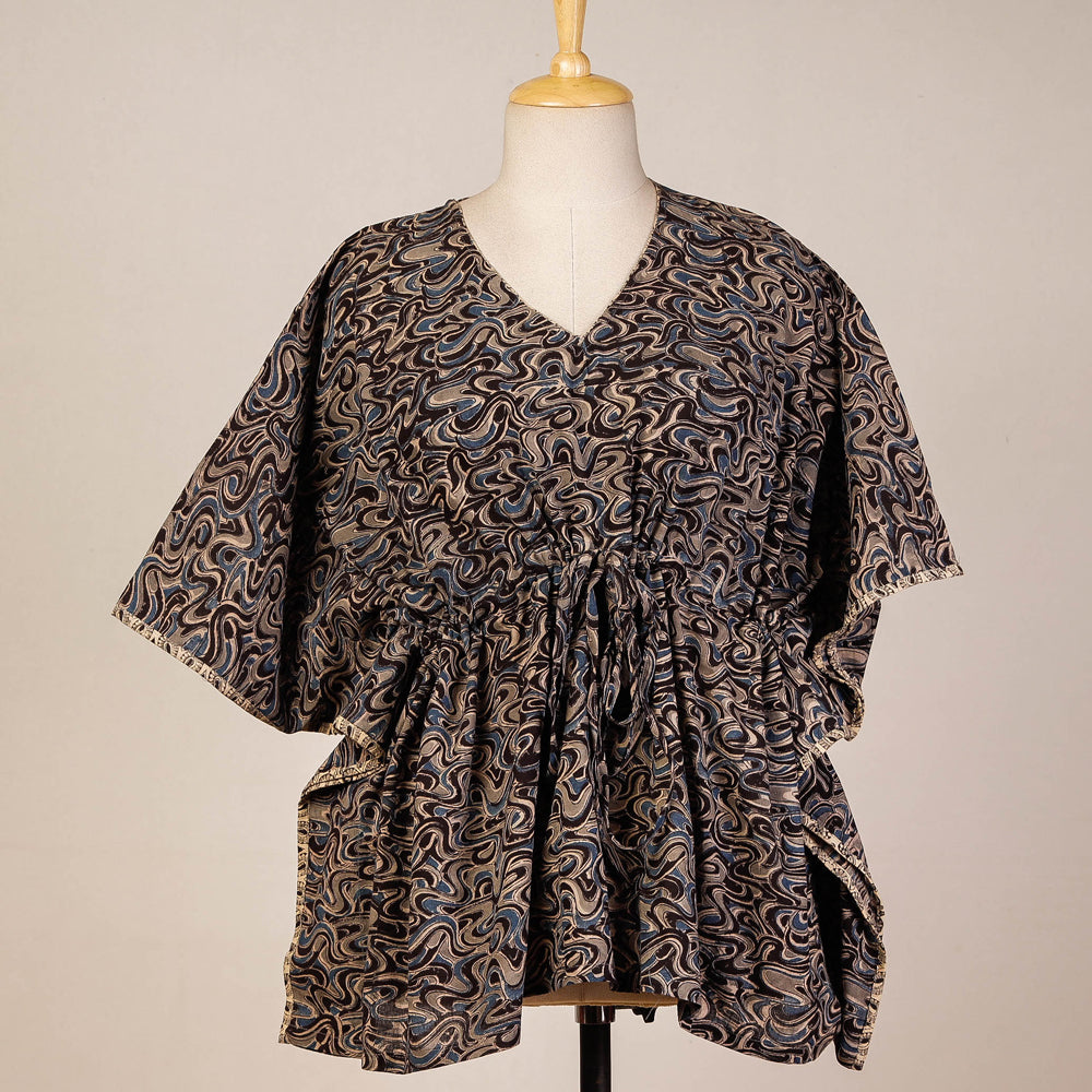 Block Print Cotton Kalamkari Kaftan with Tie-Up Waist