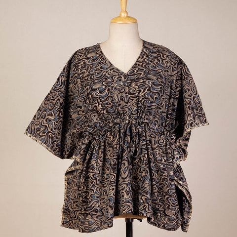 Block Print Cotton Kalamkari Kaftan with Tie-Up Waist