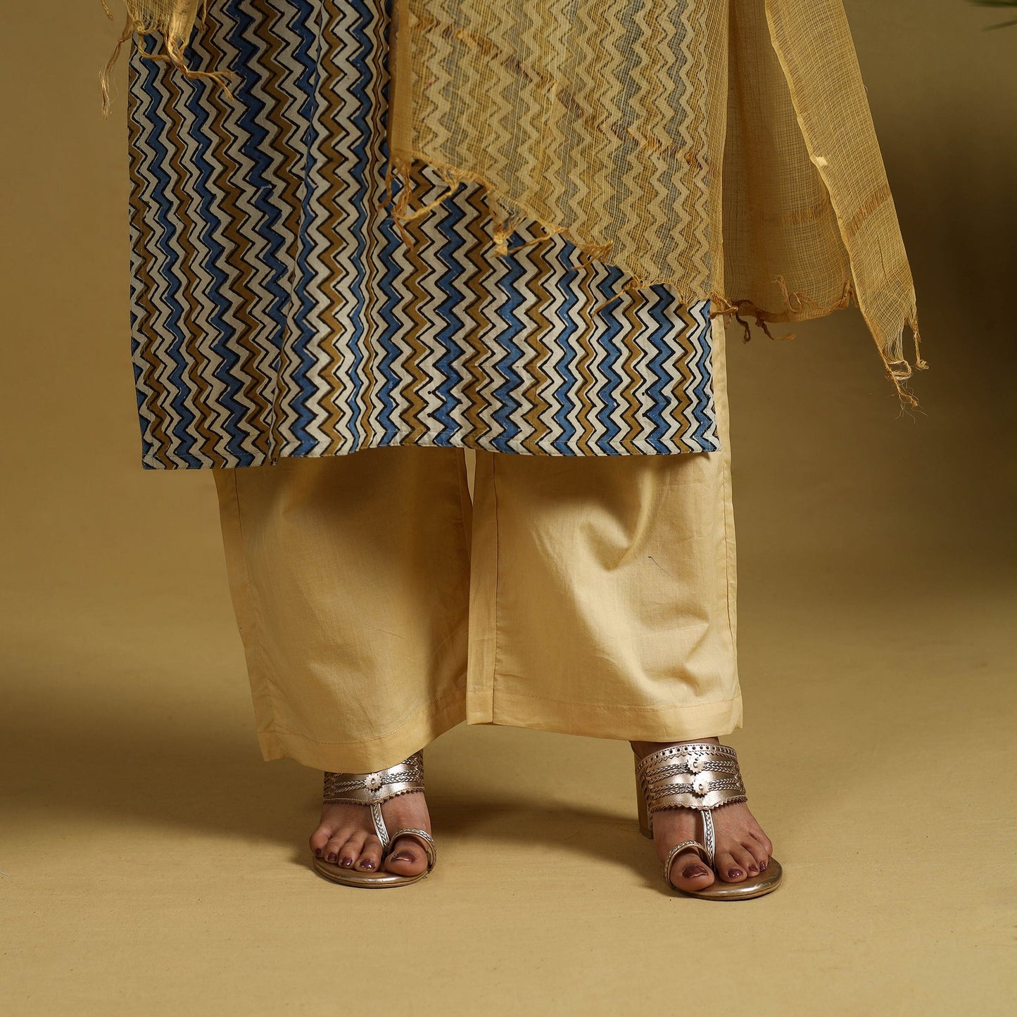 Multicolor Block Print Cotton Ajrakh Kurta Set with Dupatta