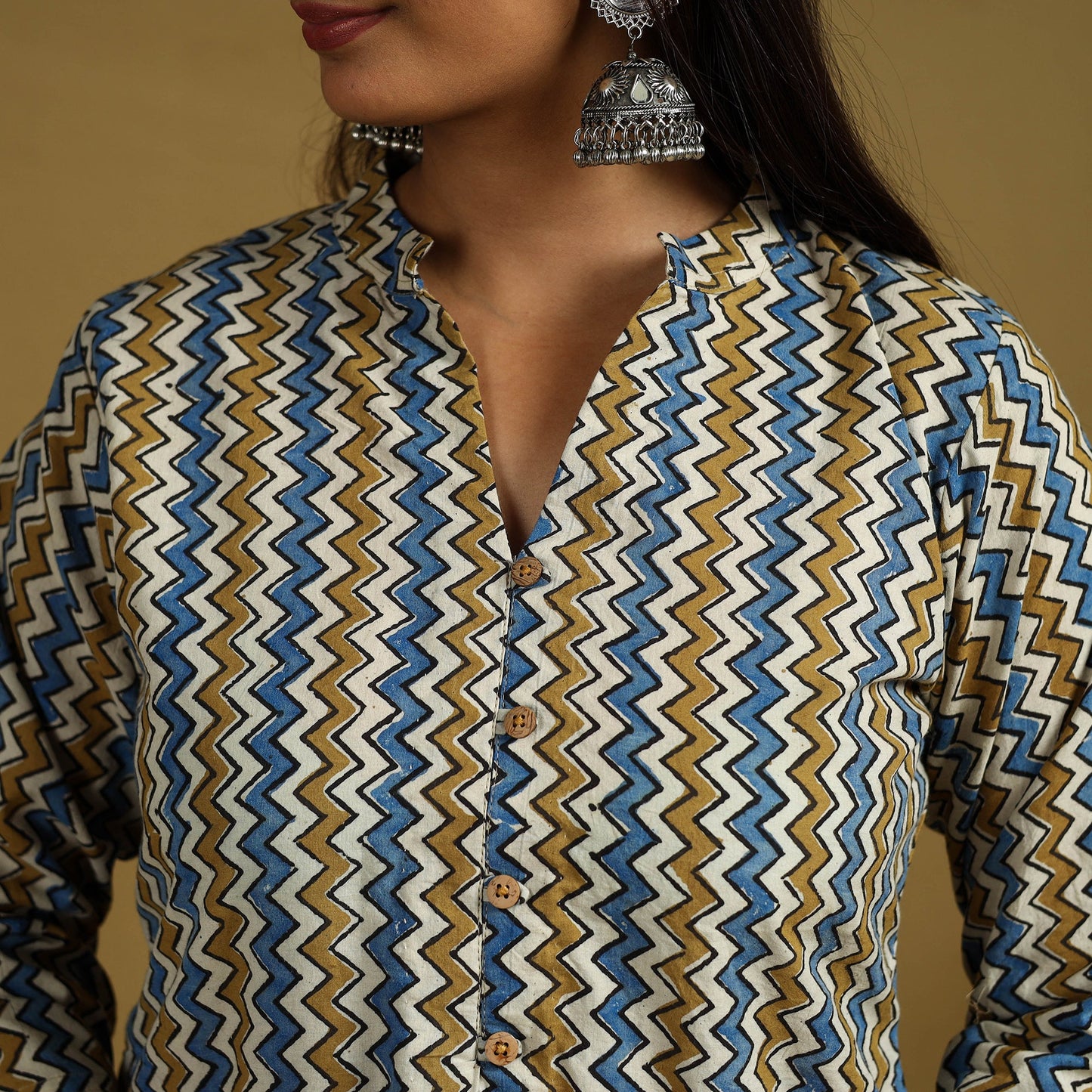 Multicolor Block Print Cotton Ajrakh Kurta Set with Dupatta