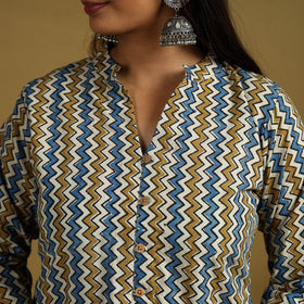 Multicolor Block Print Cotton Ajrakh Kurta Set with Dupatta