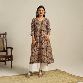  Multicolor Block Print Cotton A-Line Kalamkari Kurta For Women