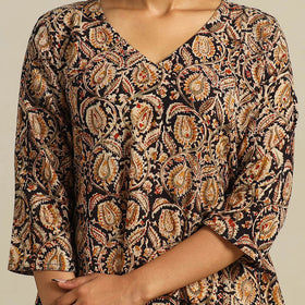  Multicolor Block Print Cotton A-Line Kalamkari Kurta For Women