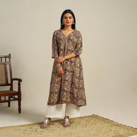  Multicolor Block Print Cotton A-Line Kalamkari Kurta For Women