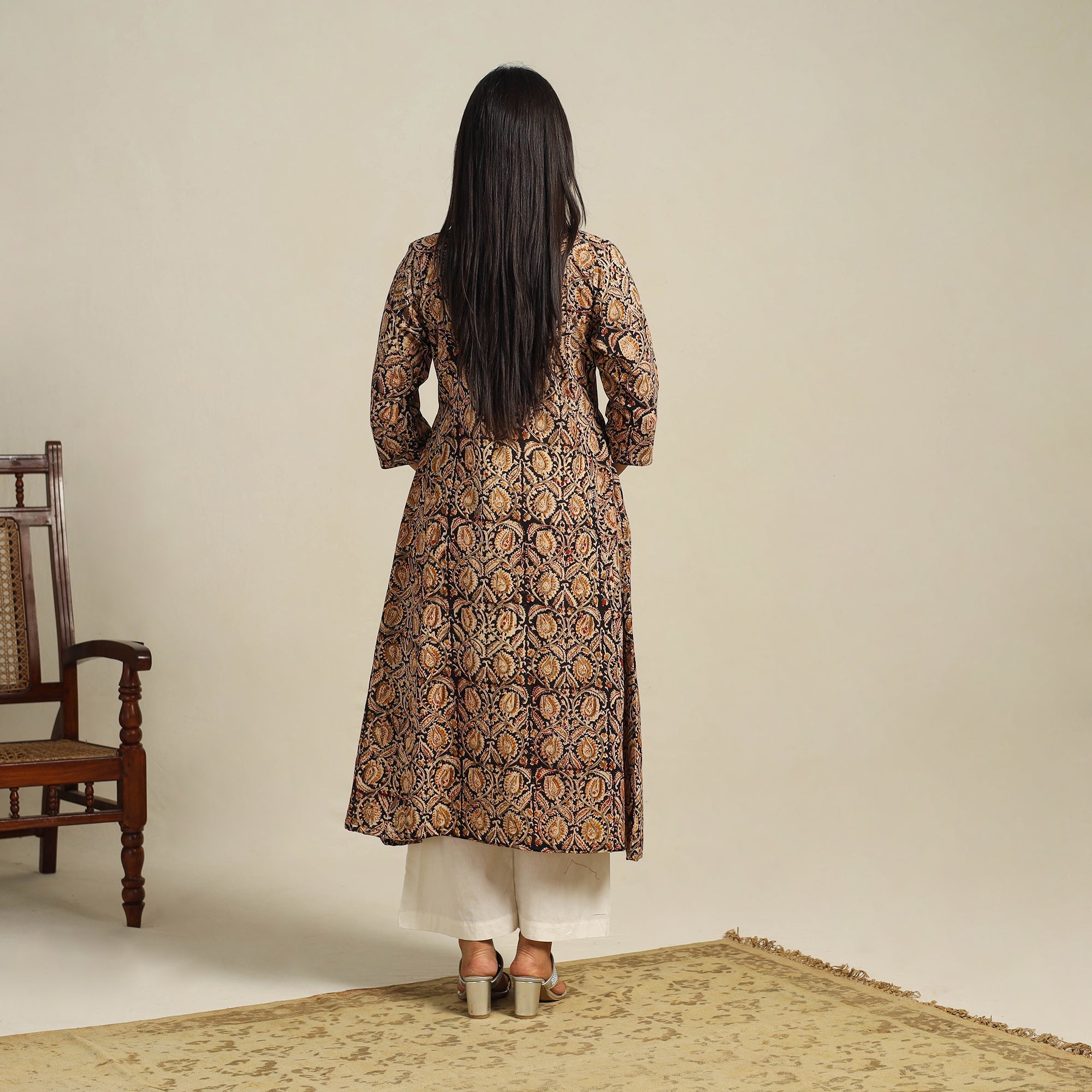  Multicolor Block Print Cotton A-Line Kalamkari Kurta For Women