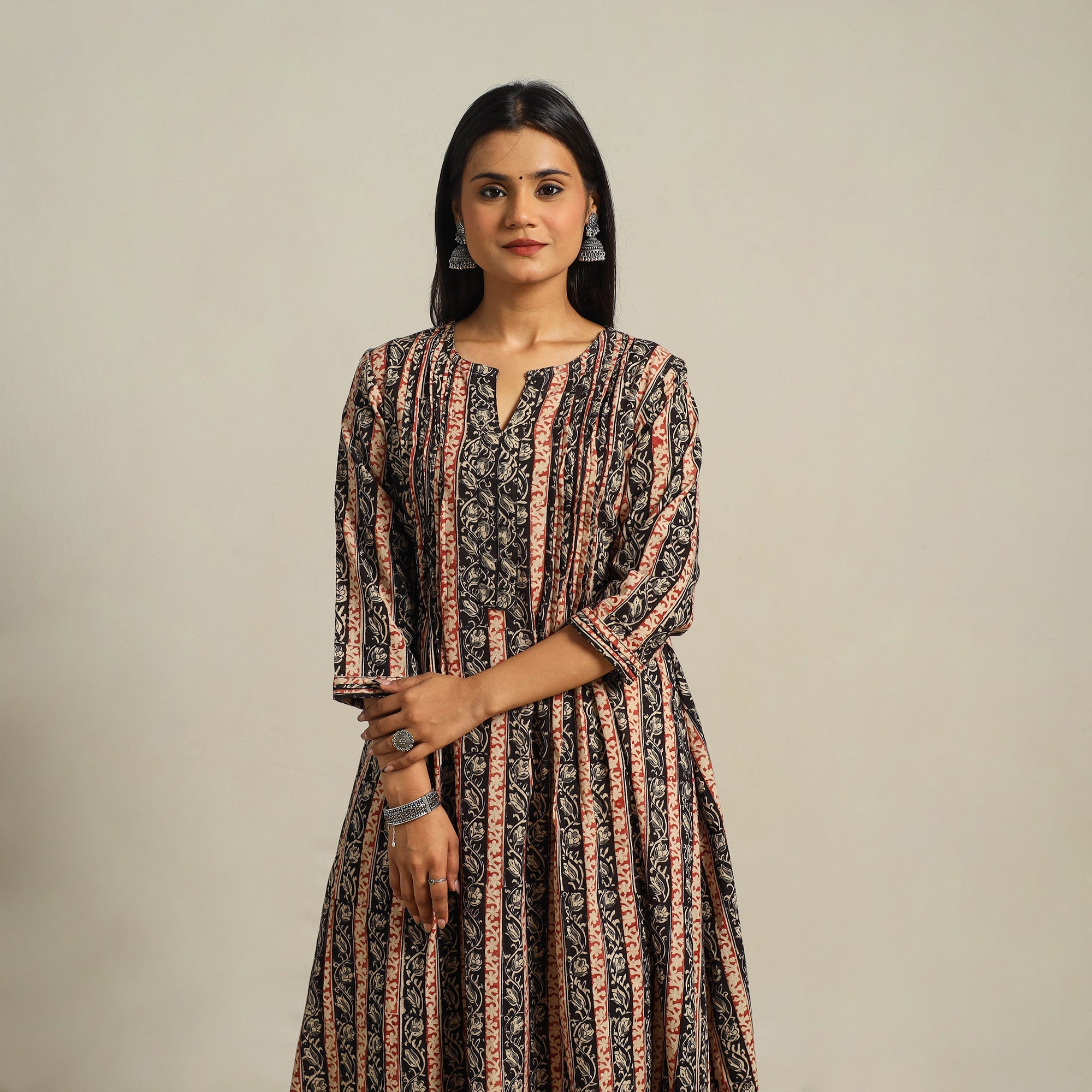  Multicolor Block Print Cotton A-Line Kalamkari Kurta For Women