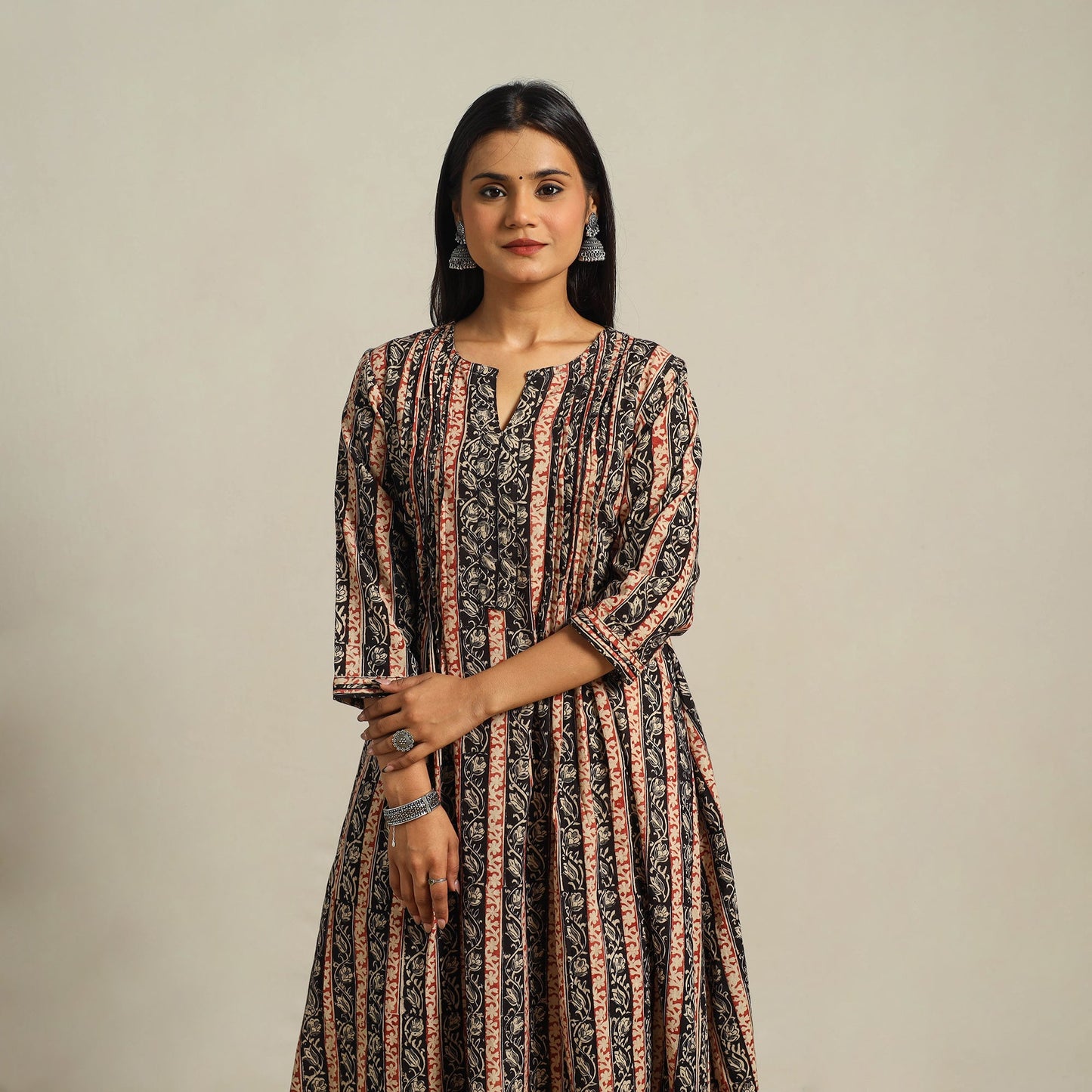  Multicolor Block Print Cotton A-Line Kalamkari Kurta For Women