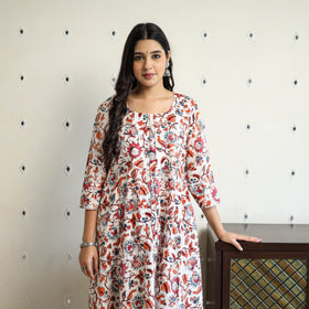 Multicolor Block Print Cotton A-Line Sanganeri Kurta for Women