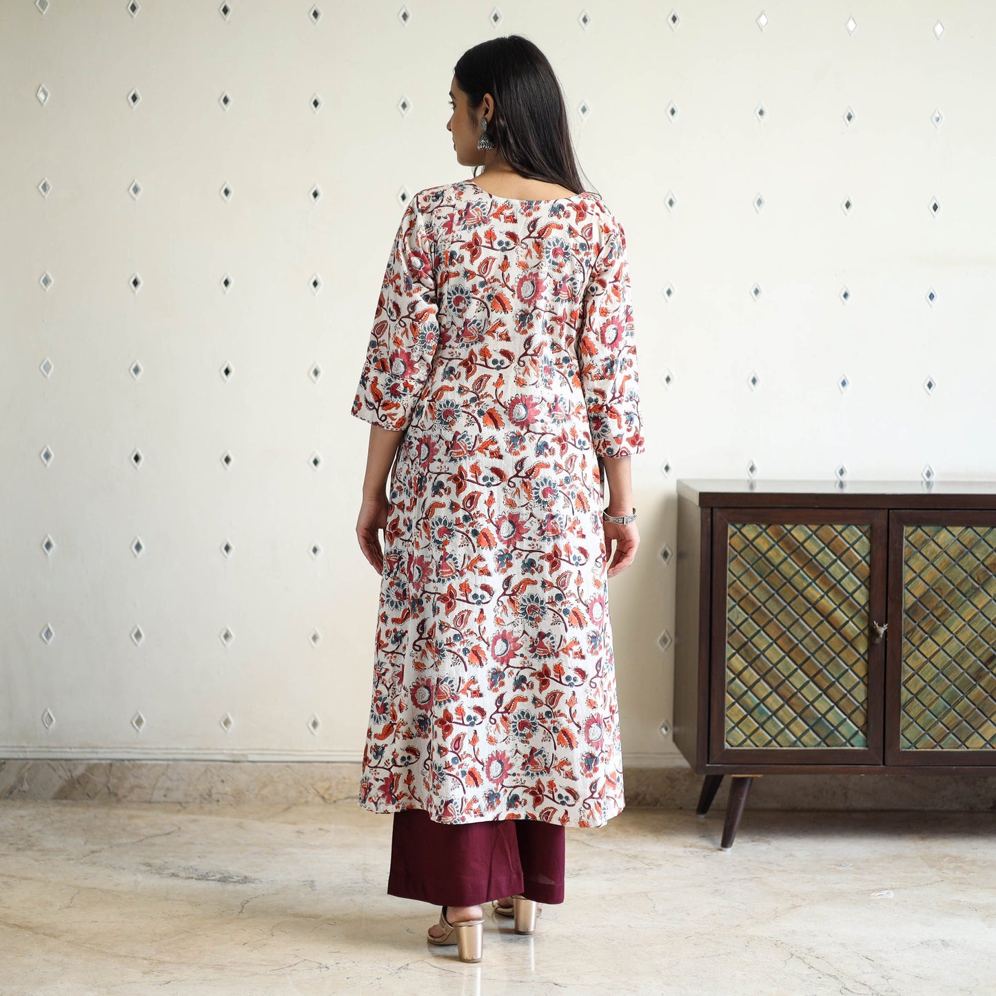 Multicolor Block Print Cotton A-Line Sanganeri Kurta for Women