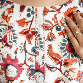 Multicolor Block Print Cotton A-Line Sanganeri Kurta for Women