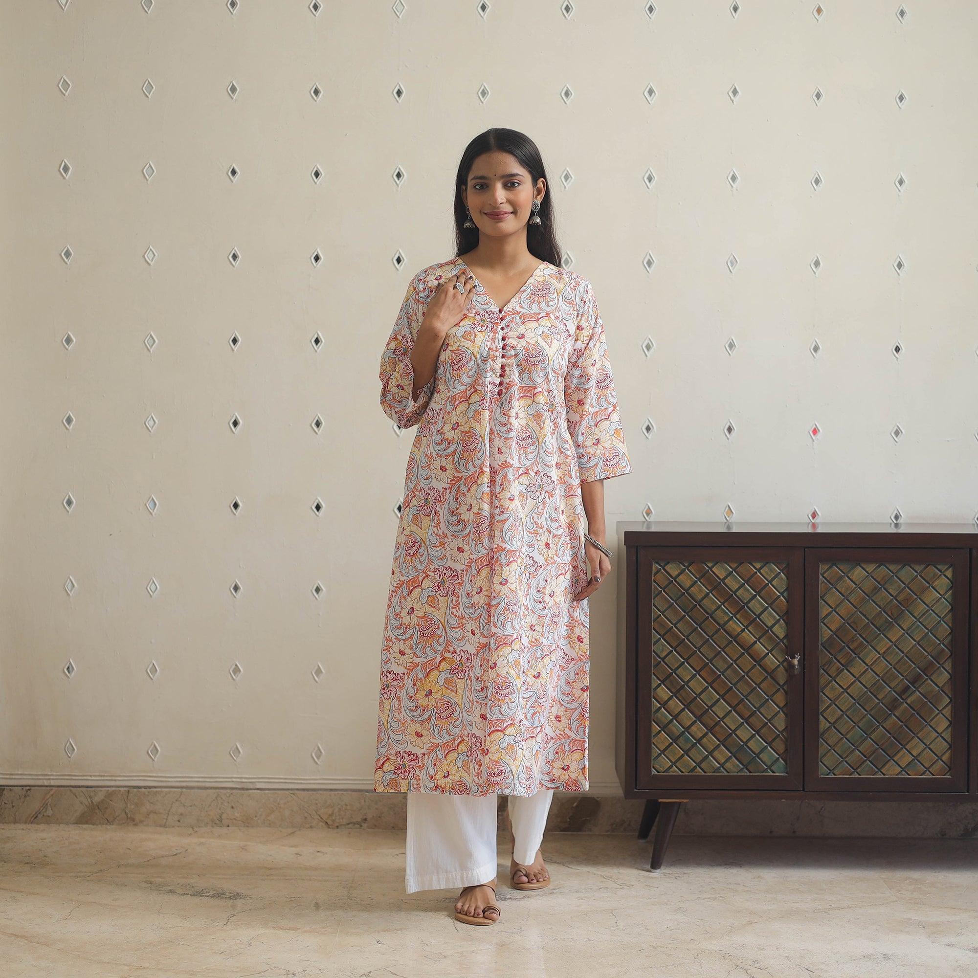 Multicolor - cotton a-line sanganeri kurta 19 - handcrafted