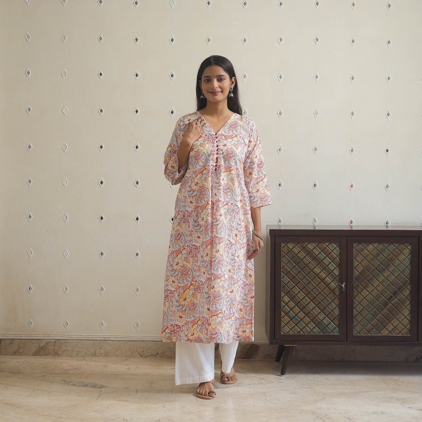 Multicolor - cotton a-line sanganeri kurta 19 - handcrafted
