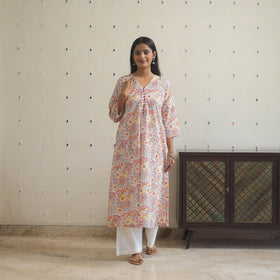 Multicolor - cotton a-line sanganeri kurta 19 - handcrafted