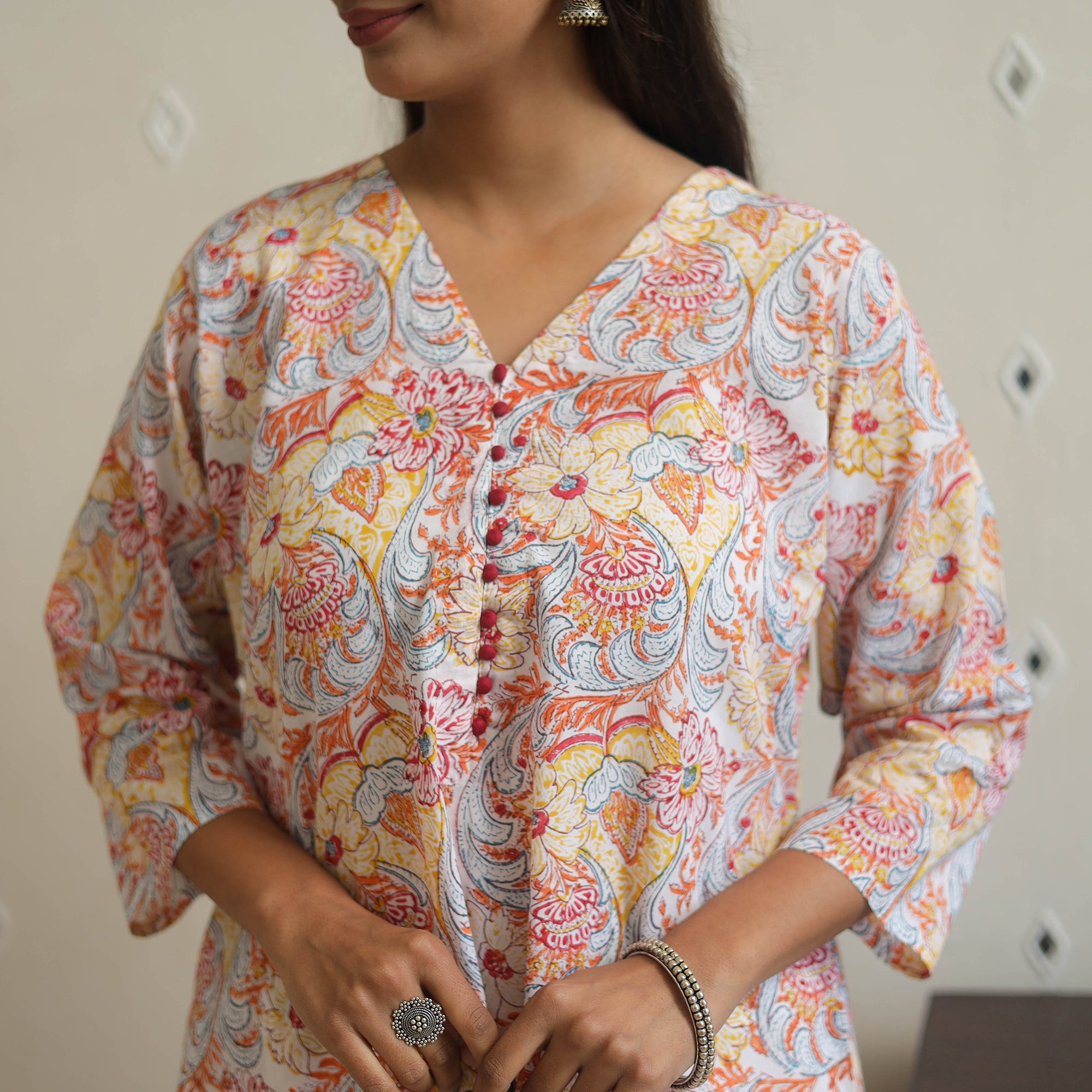 Multicolor - cotton a-line sanganeri kurta 19 - handcrafted